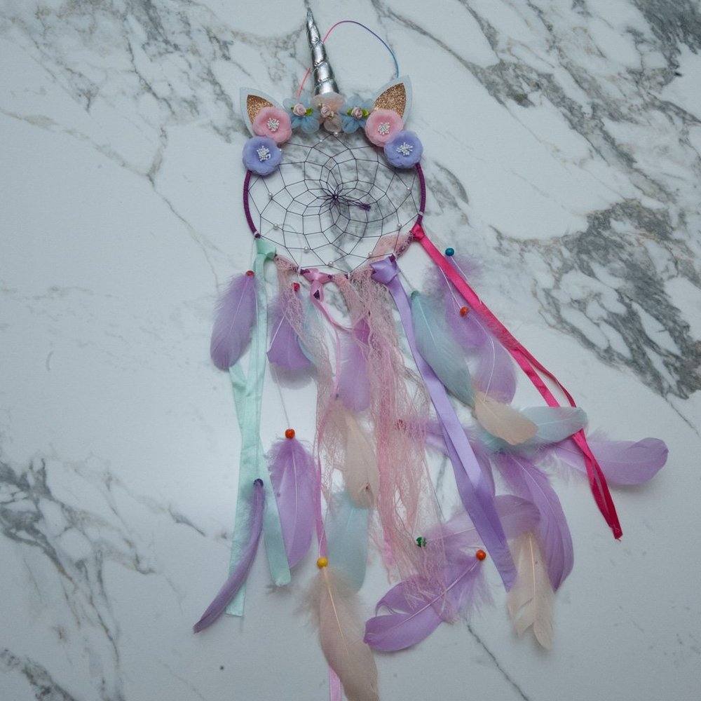 Unicorn Themed Dream Catcher in Pink and Purple and Blue